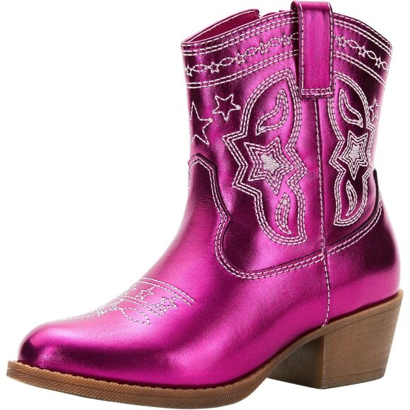 PATPAT Girls Cowgirl Boots Western Riding Shoes with Zipper & Square Toe - Picture 1 of 6